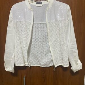 Basler White Women's sequin embellished Spring Bomber Jacket Blazer Small